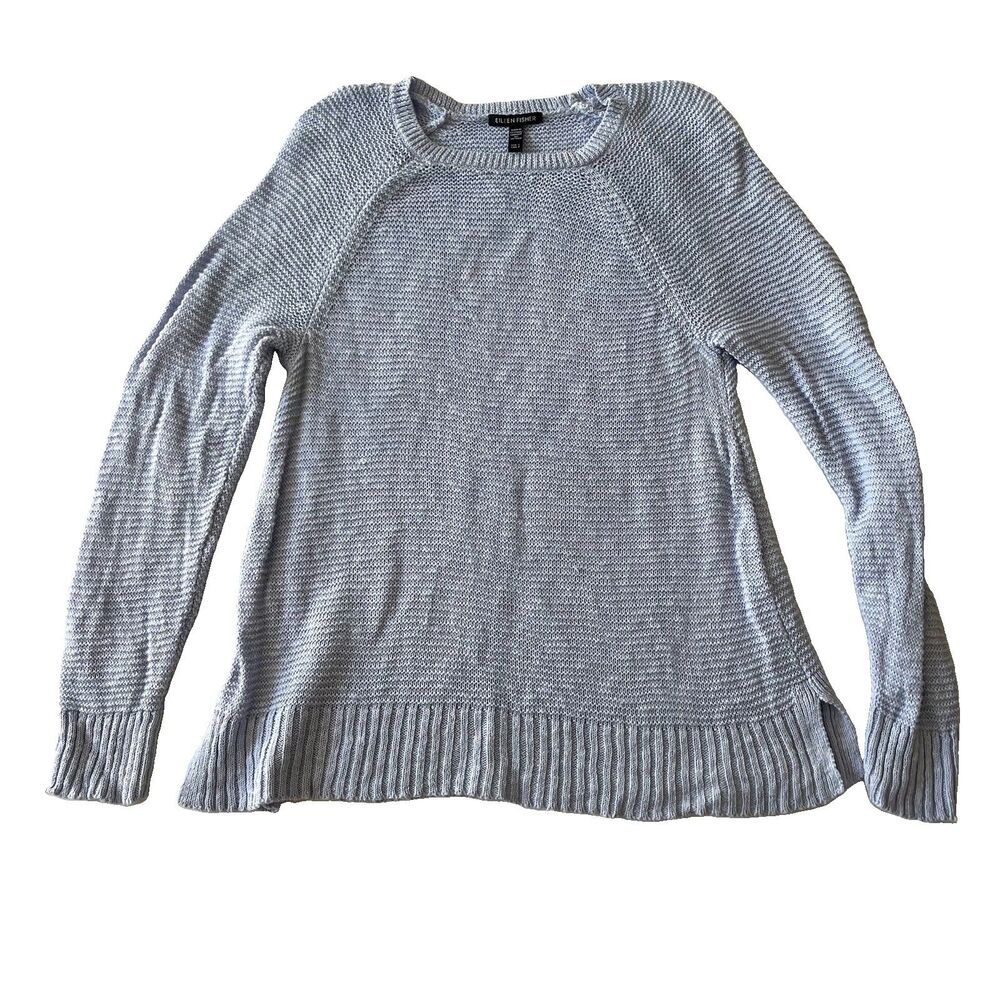 Eileen Fisher Sweater Womens S Organic Cotton Linen Textured Pullover Lavender
